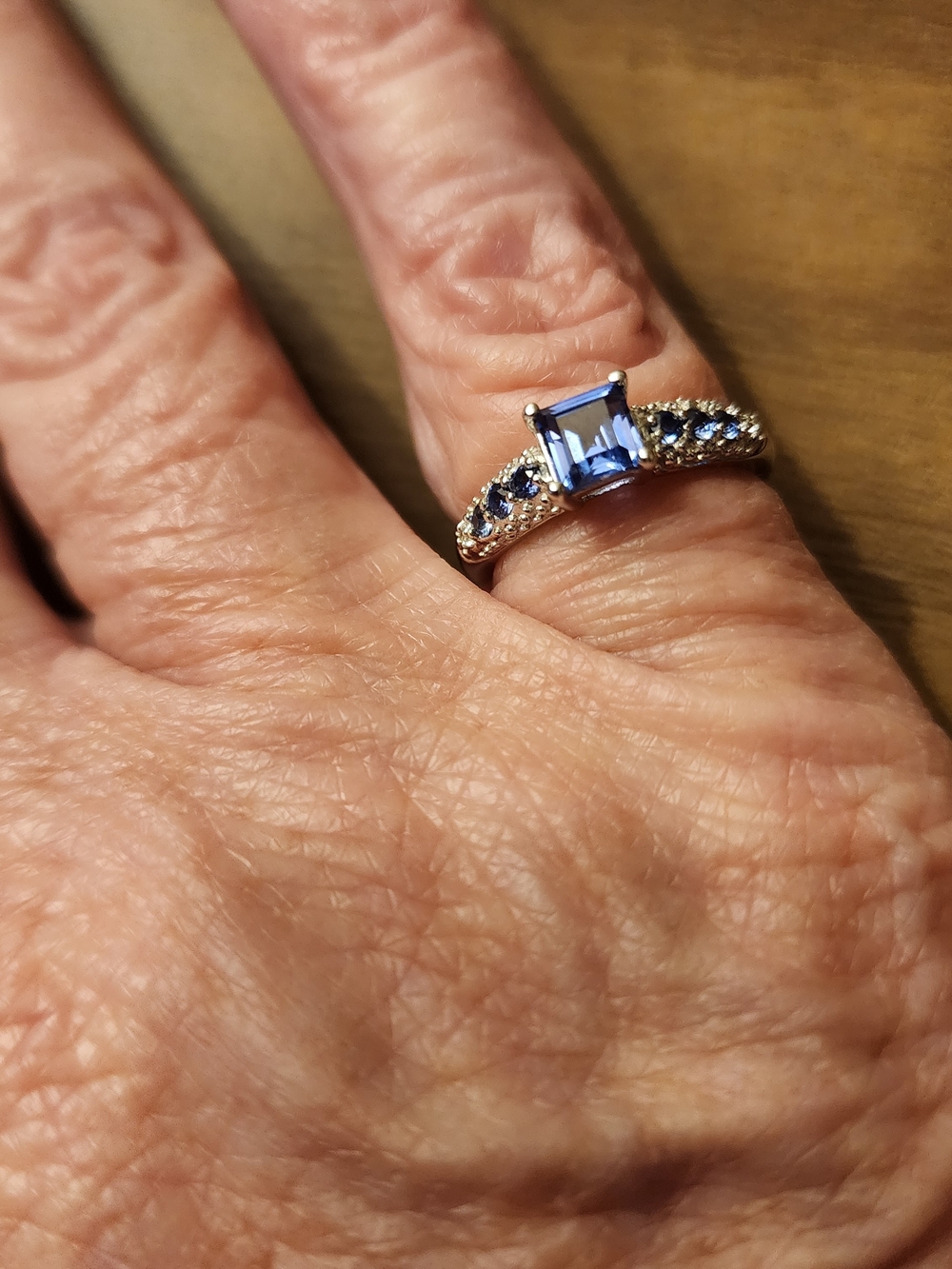 Blue Sapphire-Style Square-Cut Ring in Sterling Silver